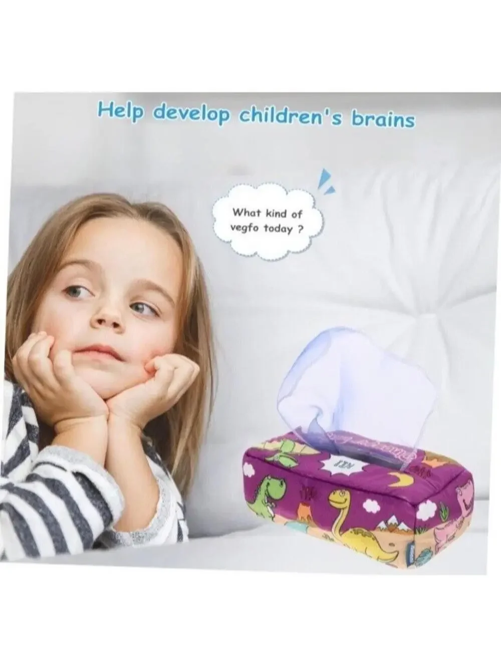 Kids Brain Exercise Tissue Box Color Sorting Toy Sensory Purple Felt, New 1pc